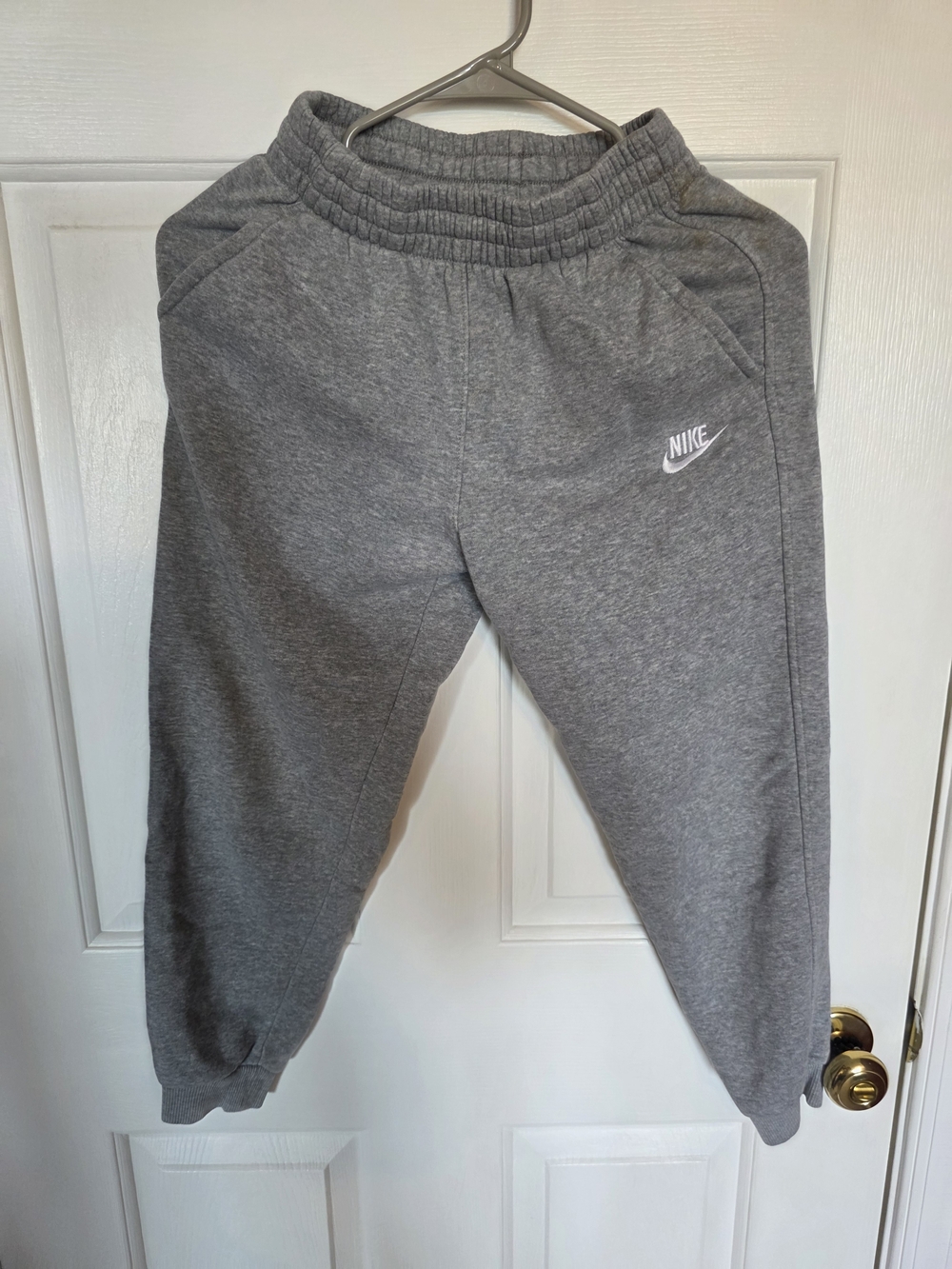 Nike Gray Kids Fleece Joggers with White Swoosh